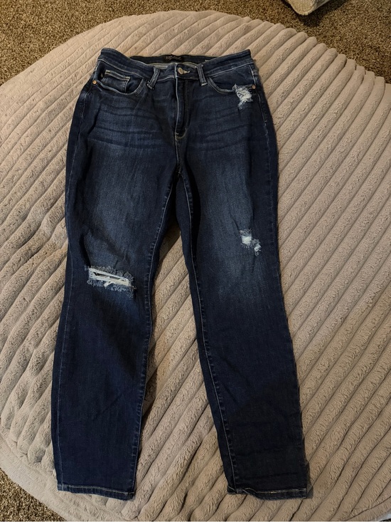 Judy Blue Denim - Judy Blue Dark Blue Straight Leg Distressed Jeans size 13/31